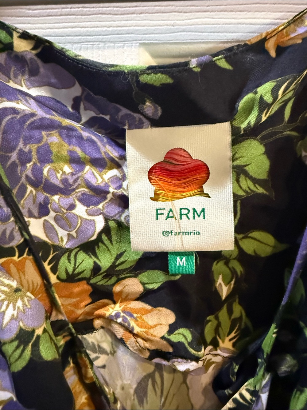 FARM Rio Black Slip Dress with Purple & Orange Floral Print Medium - Picture 6 of 10